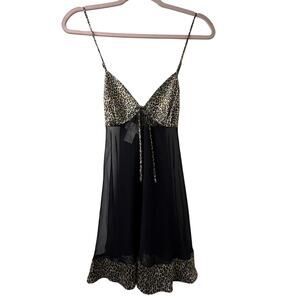 Sm Y2k Vtg Inner Most Leopard and Black Sheer Babydoll Slip Dress Festival Glam